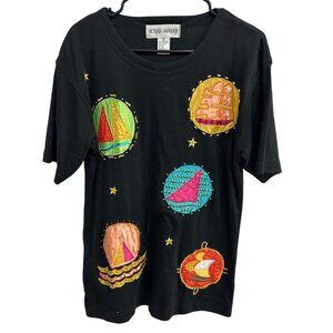 Vintage Victoria Harbour Black Short Sleeve T Shirt Embroidered Nautical Sz S